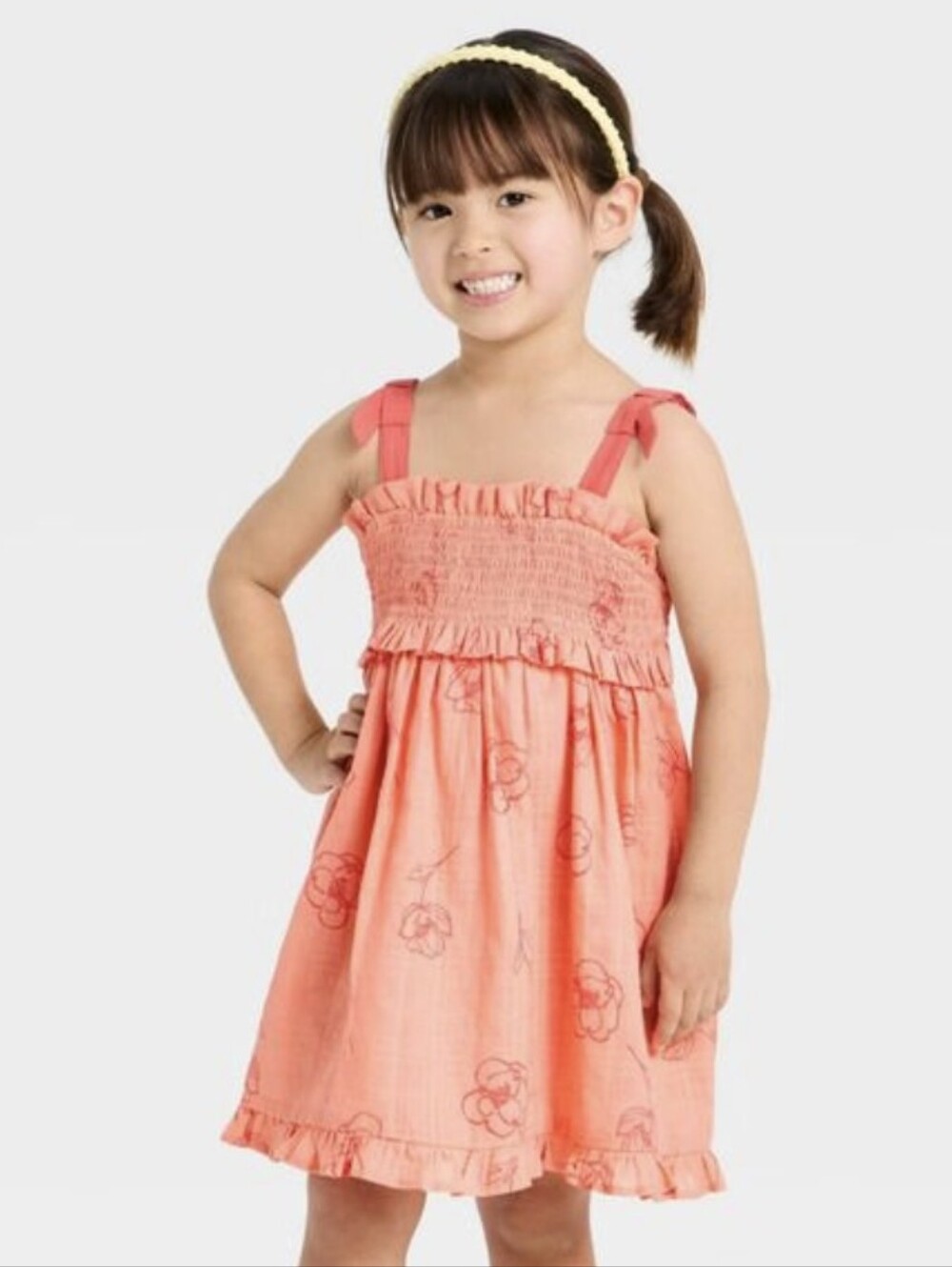 Cat & Jack Coral Tie-Shoulder Smocked Sundress